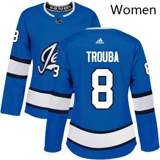 Womens Adidas Winnipeg Jets 8 Jacob Trouba Authentic Blue Alternate NHL Jersey